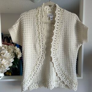 LOFT Cream Crochet Open Cardigan Shrug